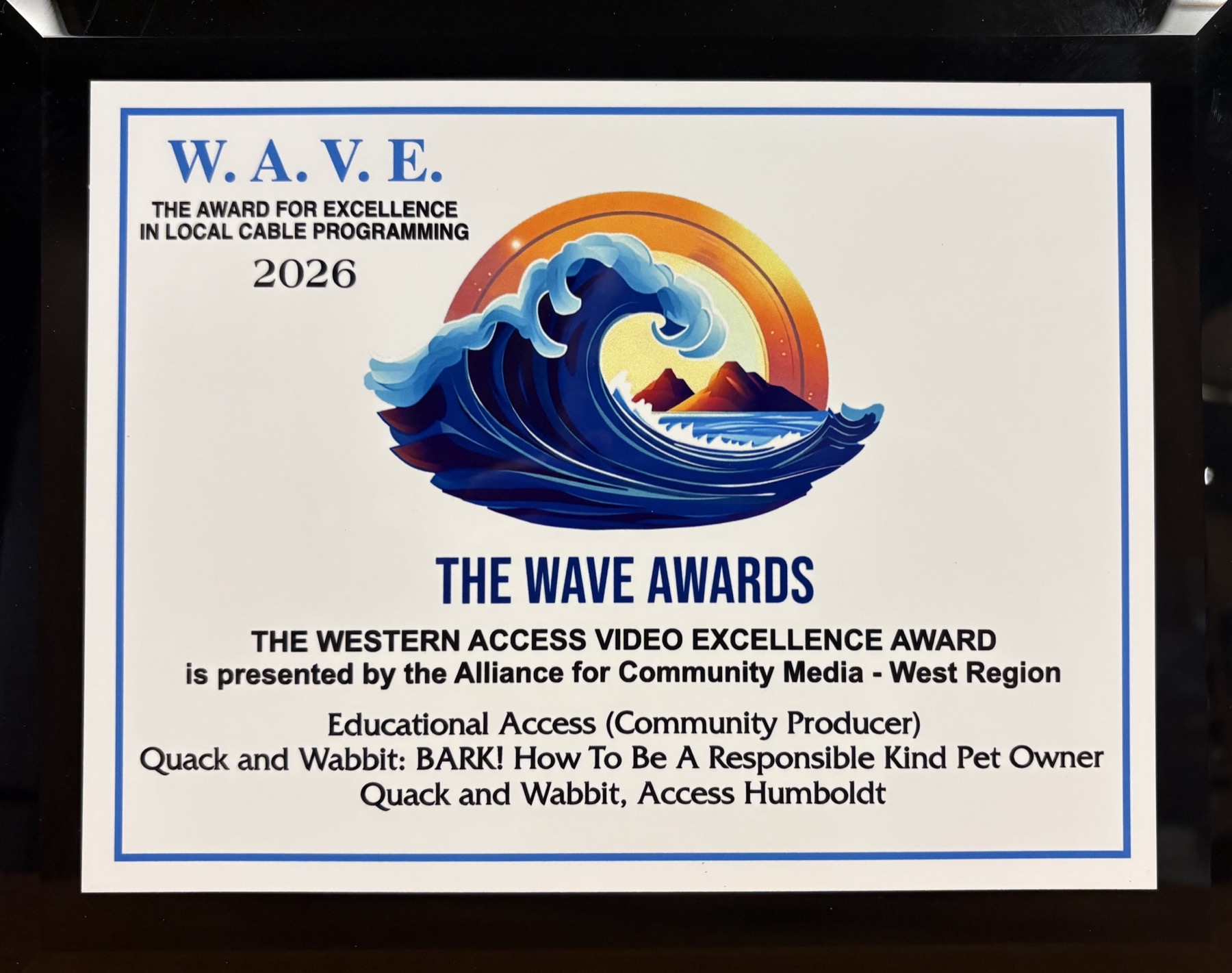 2026 W.A.V.E. Award for Quack and Wabbit's BARK program